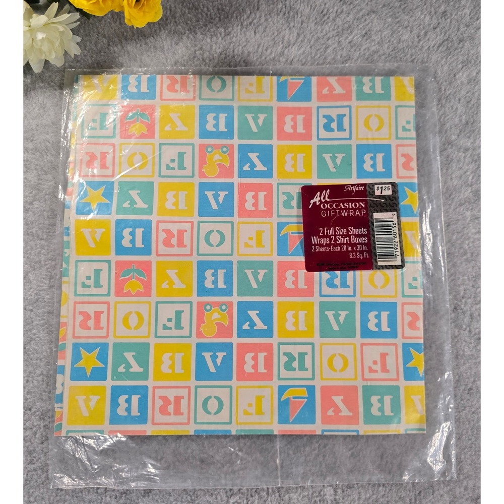 Vintage All Occasion Giftwrap For Baby Shower Present Nursery 2 Full Size Sheets